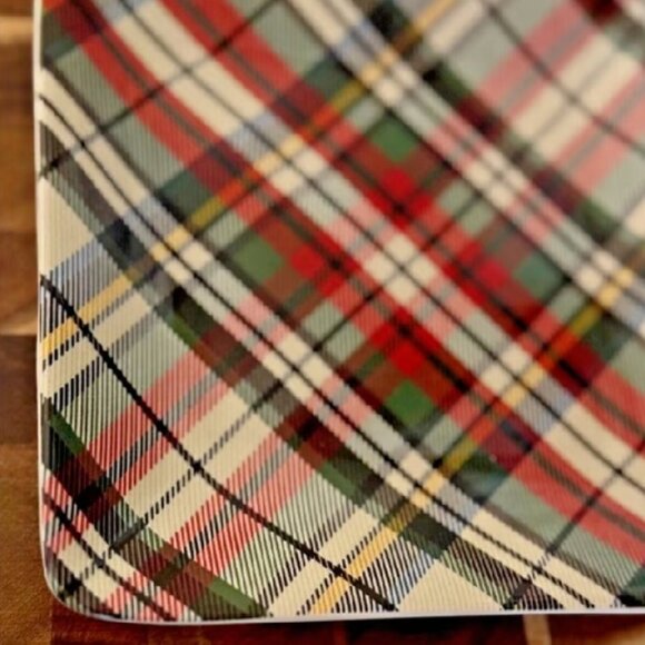 NEW S4 Pottery Barn Denver Plaid Appetizer Plates Christmas Ceramic Snack Plate - Picture 2 of 5